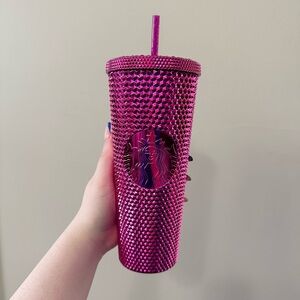 Starbucks Sangria Hot pink holiday 2022 24 oz Limited edition studded tumbler